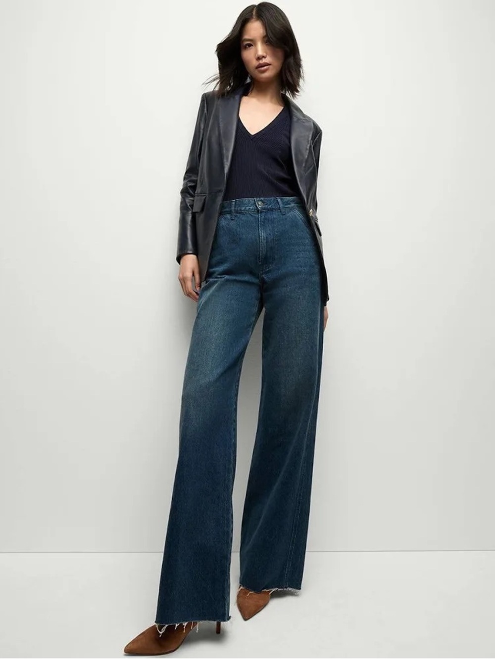 Veronica Beard Navy Blue Leather Dickey Jacket Blazer Size 4